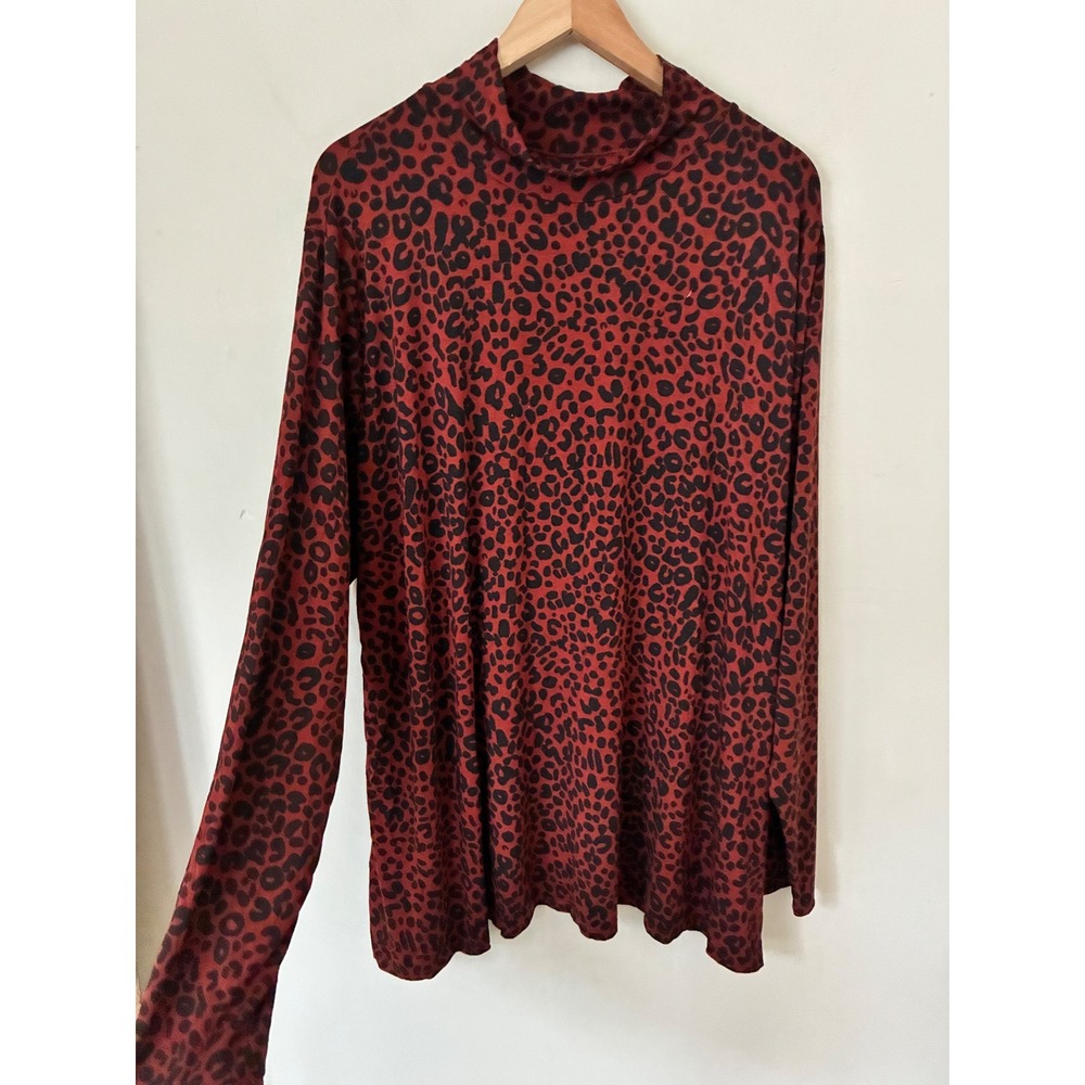 Ava & Viv Fall Orange Leopard Print Mock Neck Long Sleeve Top Animal Print